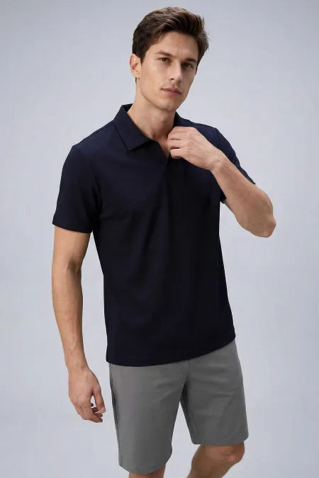 T-shirt polo bleu marine Tommylife pour homme, coupe confortable, texture douce - 88496