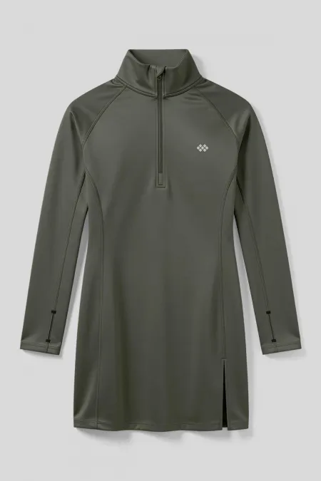 Tommlife Wholesale Khaki Half-Zip Stand-Up Collar Standard Fit Women's Athletic Tunic - 97309