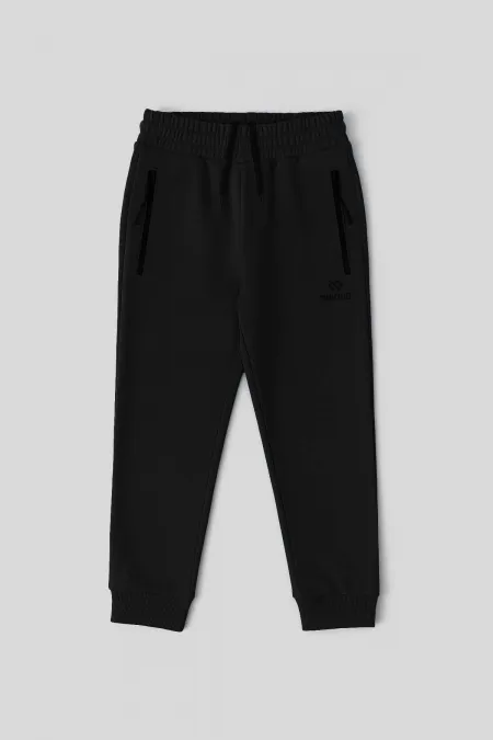 Pantalon de jogging basique noir pour garçon Tommylife, avec poches zippées et taille à cordon - 10798
