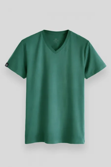 Tommylife Toptan V Yaka Standart Kalıp Basic Erkek T-Shirt 87912 Su Yeşili