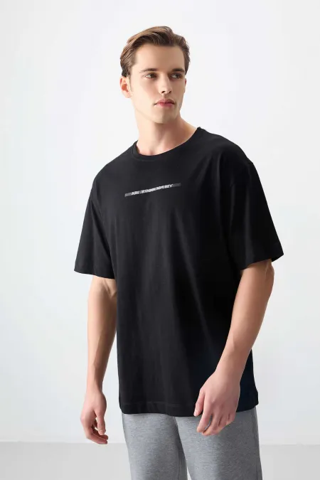 Tommylife Wholesale Crew Neck Oversize Printed Men's T-Shirt 88358 Black