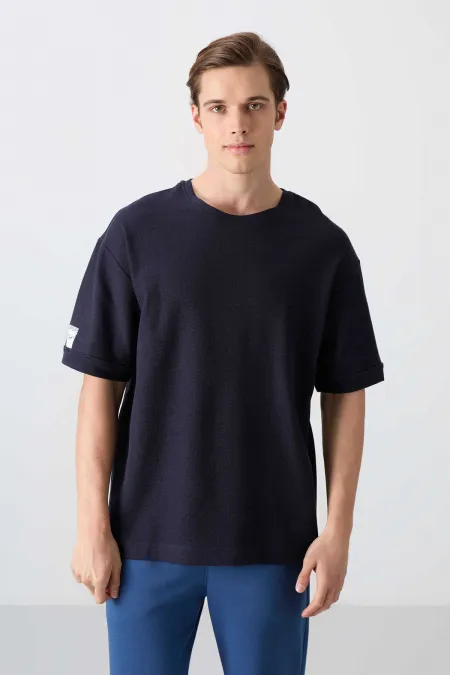 Tommylife Toptan O Yaka Oversize Basic Erkek T-Shirt 88339 Lacivert
