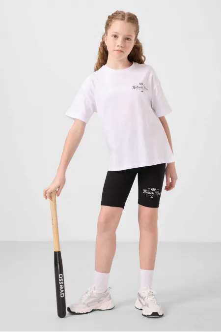 Ensemble de leggings imprimés Tommylife Wholesale Cotton à col rond et coupe standard pour filles, blanc et noir, réf. 75190