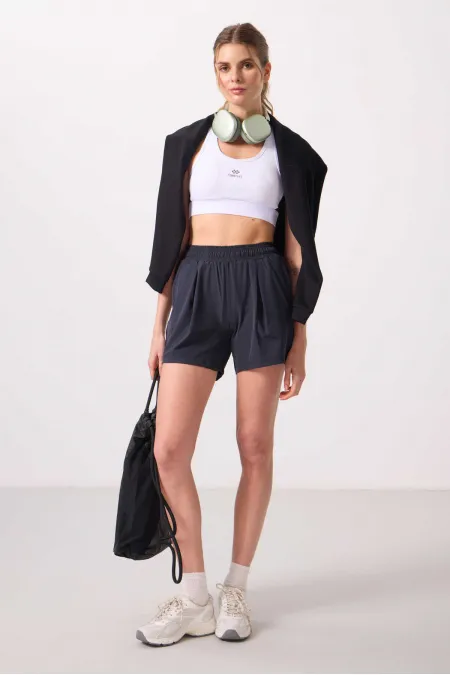 Tommylife Toptan Polyester Gizli Cep Fermuarlı Rahat Form Kadın Şort - 91014 Antrasit