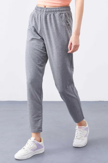 Pantalon de survêtement Tommylife Wholesale Gris chiné Taille haute, coupe confortable, jambes étroites pour femme - 94566
