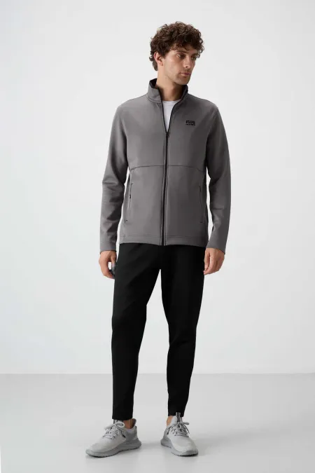 Tommylife Wholesale Bran Standard Fit Scuba Basic Men's Tracksuit Set 85199 Dark Grey - Black