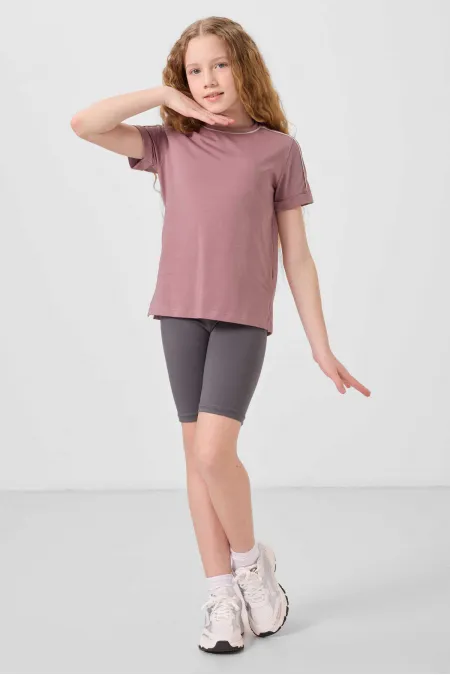 Leggings basiques en coton Tommylife, coupe standard, jambes courtes, pour filles, gris foncé, référence 75188.