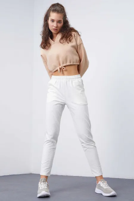 Pantalon de survêtement Tommylife Wholesale Ecru taille haute, coupe skinny, confortable et élégant pour femme - 94566