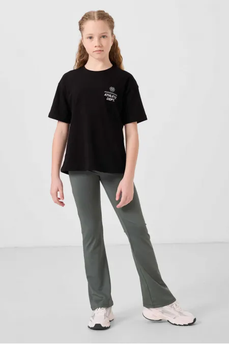 Tommylife Wholesale Cotton Crew Neck Oversize Fit Basic Girls' T-Shirt 75178 Black