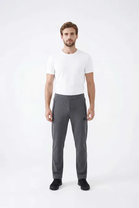 Tommylife Toptan Antrasit Melanj Basic Fermuar Cepli Klasik Paça Büyük Beden Erkek Eşofman Alt - 84508