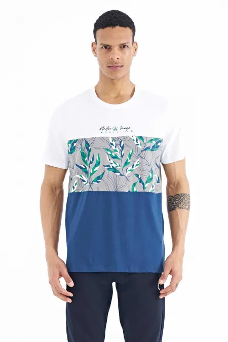 Tommylife Wholesale White Gradient Print Detail Crew Neck Standard Fit Men's T-Shirt - 88177