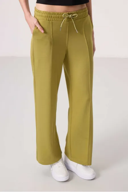 Tommylife Toptan Yumuşak Dokulu Cepli Ön Dikiş Detaylı Kadın Palazzo Pantolon - 94670 Koyu Hardal