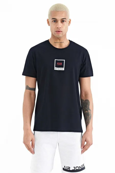 Tommylife Wholesale Adney Crew Neck Standard Fit Printed Men's T-Shirt 88230 Navy Blue