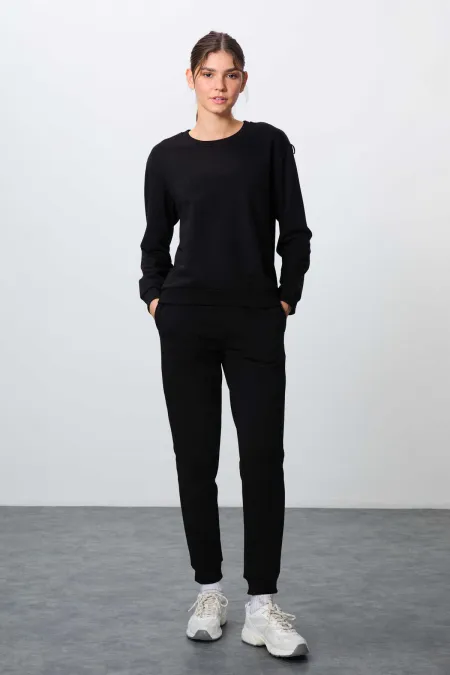 Ensemble de survêtement Tommylife Wholesale Oversize à col rond pour femme, noir, référence 95341