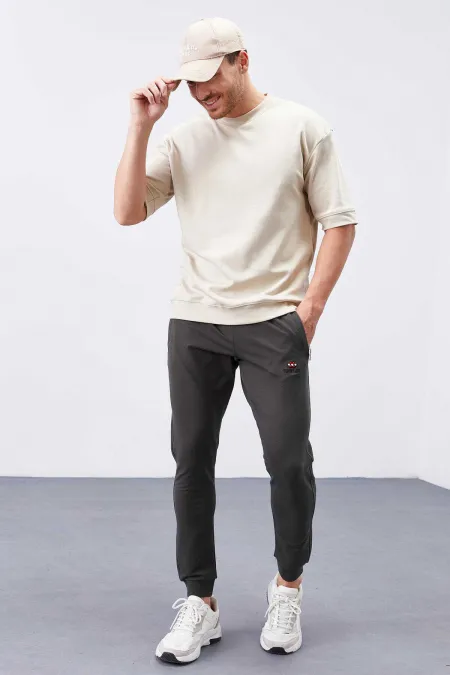 Tommylife Toptan Haki Fermuar Cepli Dar Kalıp Jogger Erkek Eşofman Alt - 84343