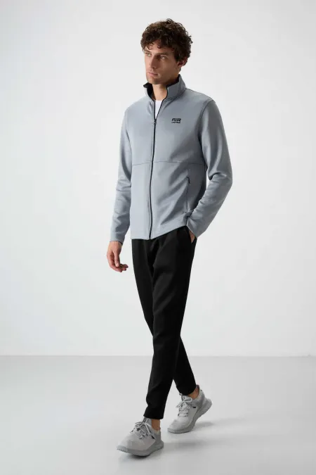 Tommylife Wholesale Bran Standard Fit Scuba Basic Men's Tracksuit Set 85199 Grey - Black