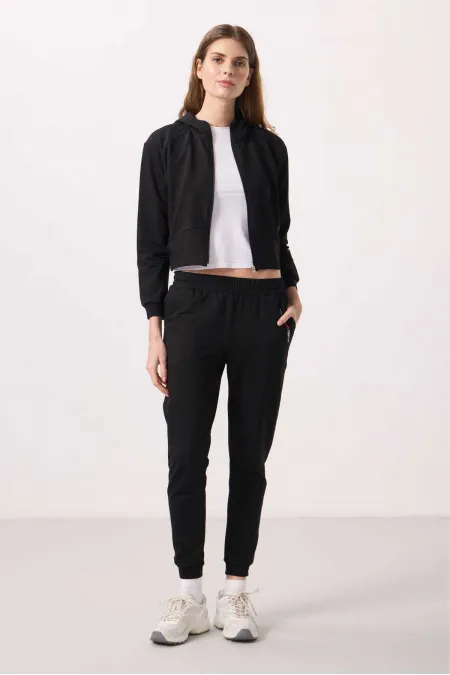 Ensemble de survêtement Tommylife Wholesale pour femme, à capuche et fermeture éclair, coupe oversize - 95328 Noir