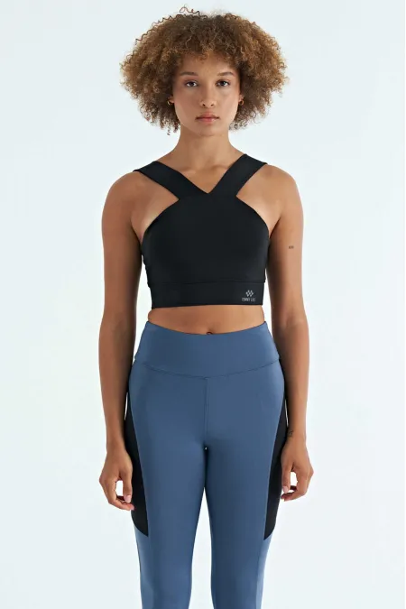 Bustier Tommylife pour femme, coupe ajustée, imprimé logo noir, en tissu scuba - 97259