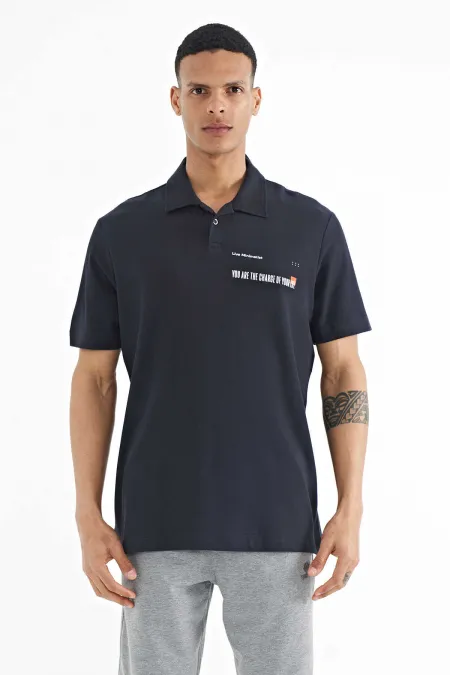 T-shirt polo bleu marine imprimé Tommylife pour homme, coupe standard - 88236
