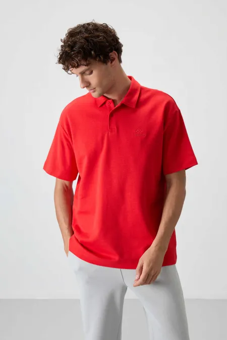 Tommylife Wholesale Polo Collar Oversize Basic Men's T-Shirt 88327 Fiesta