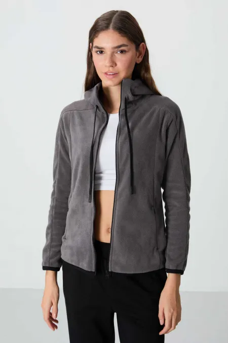 Tommylife Wholesale Hooded Standard Fit Zip-Up Women's Fleece Sweatshirt 97287 Dark Grey