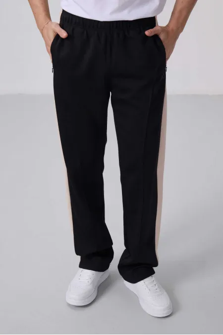 Pantalon palazzo pour homme Tommylife Wholesale, coupe standard, surface texturée, référence 82171, noir et beige