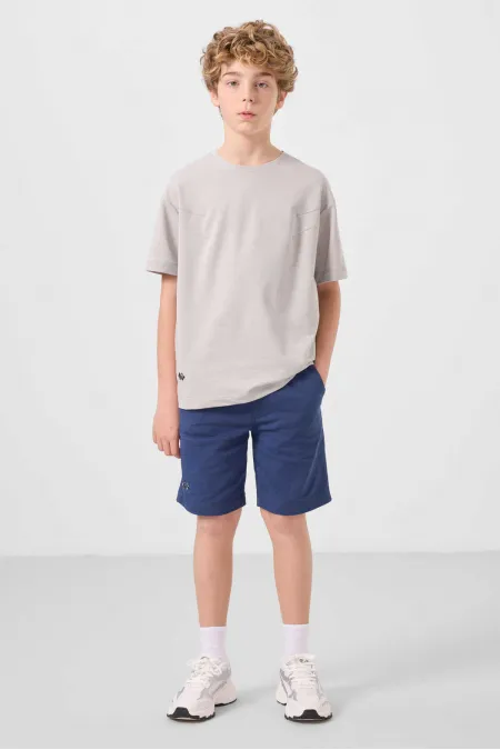 Ensemble short chino garçon Tommylife en coton tissé léger et extensible, coupe oversize, taille 11277, couleur Stone-Parliament