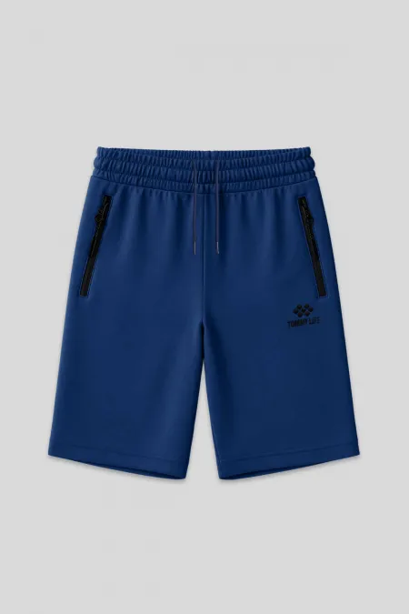 Short Tommylife pour homme, bleu marine, grande taille, avec poche zippée et coupe standard - 81151