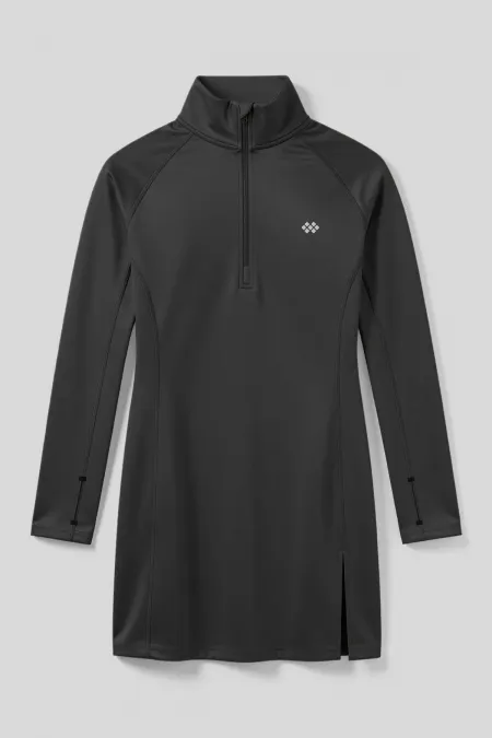 Tommlife Wholesale Anthracite Half Zipper Stand Collar Standard Fit Women's Sports Tunic - 97309