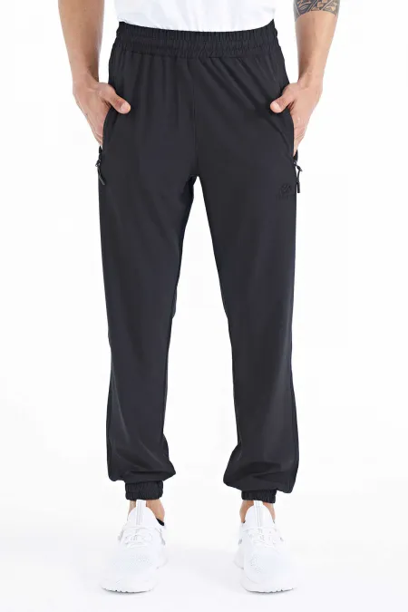 Tommylife Wholesale Black Men's Basic Sweatpants with Pockets, Drawstring, Comfortable Fit, Elasticated Hem - 84826