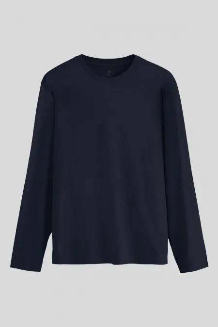 Tommylife Toptan Lacivert Standart Fit Basic O Yaka Uzun Kollu İnce Erkek T-Shirt - 87997