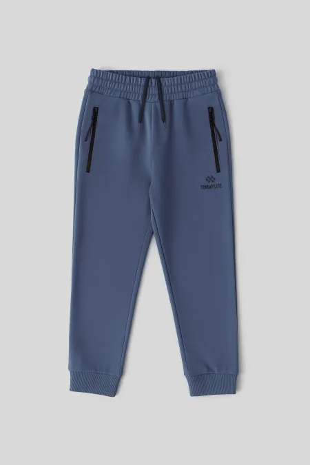 Pantalon de jogging garçon Tommylife Wholesale Petrol Basic à poches zippées et cordon de serrage à la taille - 10798