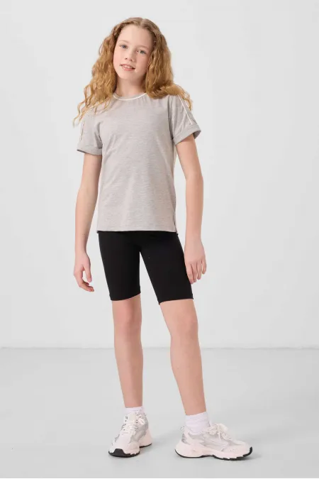 Leggings basiques en coton Tommylife pour filles, coupe standard, jambes courtes, noir, référence 75188.