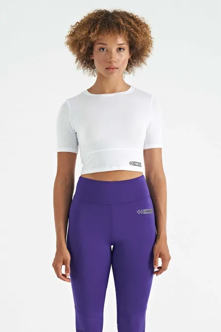 Tommylife Wholesale White Backless Standard Fit Crew Neck Women's Crop T-Shirt - 97265