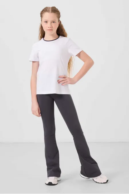 Ensemble de leggings Tommylife Wholesale Cotton à col rond, coupe standard et jambes évasées pour filles, référence 75192, blanc anthracite