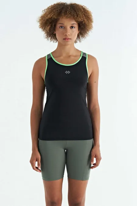 Débardeur femme Tommylife Wholesale noir imprimé avec détail au dos, coupe standard - 97269