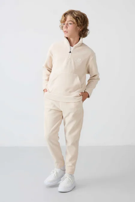 Ensemble de survêtement en polaire à col montant Tommylife Wholesale Serverer Boy, beige, référence 11218