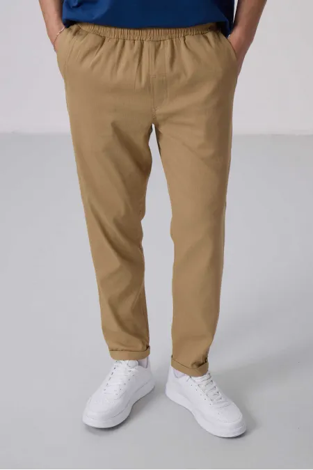 Pantalon chino extensible léger tissé coupe standard Tommylife Wholesale 82175 Beige foncé