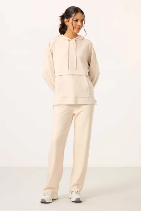 Ensemble tunique de survêtement oversize à capuche et texture douce Tommylife pour femme - 95348 Beige