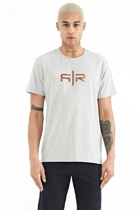 Tommylife Wholesale Boris Crew Neck Standard Fit Printed Men's T-Shirt 88206 Grey Melange