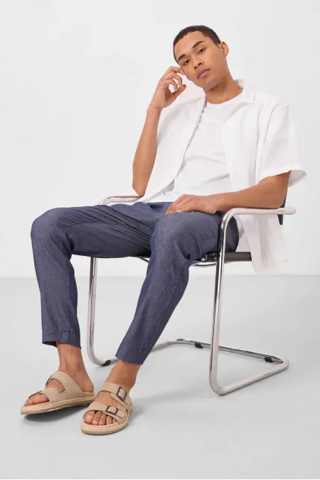 Jean chino extensible léger, coupe standard, tissé, Tommylife Wholesale, bleu marine, référence 82177