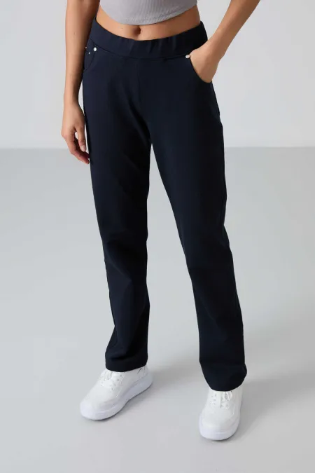 Pantalon de survêtement Tommylife pour femme, bleu marine, avec détails en pierre, poches, coupe confortable et jambe classique - 94007
