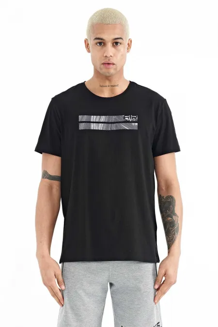 Tommylife Wholesale Peter Pan Neck Standard Fit Printed Men's T-Shirt 88204 Black