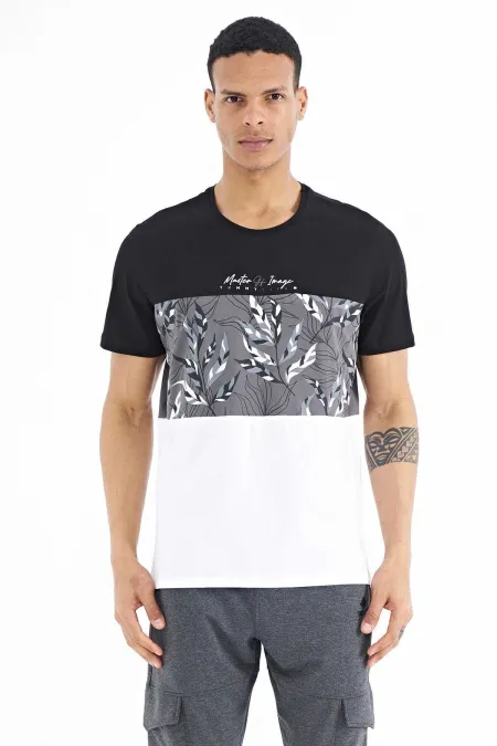 Tommylife Wholesale Black Gradient Print Detail Crew Neck Standard Fit Men's T-Shirt - 88177