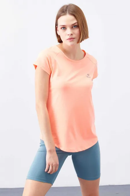 T-shirt femme Tommylife Wholesale Coral Back Window Short Sleeve Standard Fit Crew Neck - 97101