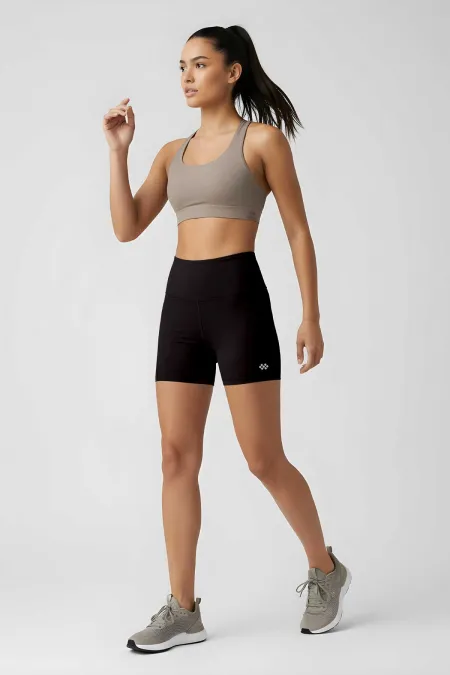 Leggings courts motardes noirs taille haute et coupe slim pour femmes Tommlife Wholesale - 91017