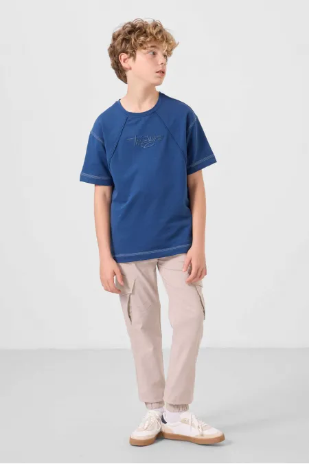 Pantalon chino extensible léger tissé coupe standard Tommylife Wholesale pour garçon, référence 11271, couleur pierre