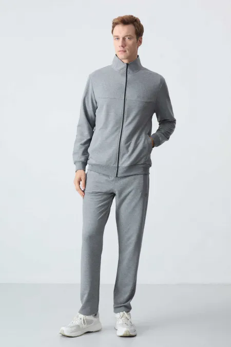 Tommylife Wholesale Relaxed Fit Basic Men's Tracksuit Set 85260 Grey Melange