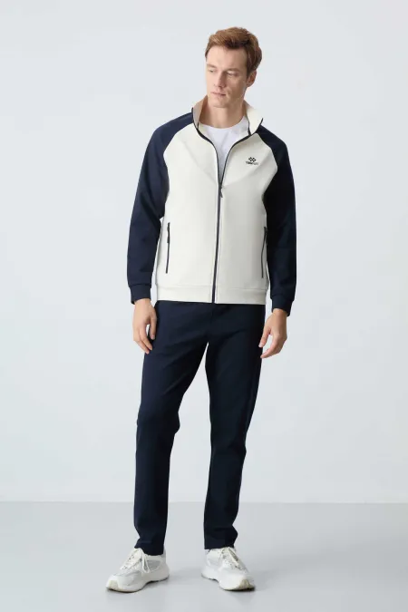 Ensemble de survêtement Tommylife Wholesale pour homme, coupe décontractée, col montant, jambes classiques, beige et marine, réf. 85113