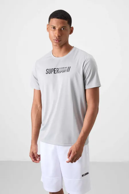 Tommylife Toptan O Yaka Standart Kalıp Aktif Spor Erkek T-Shirt 88385 Gri